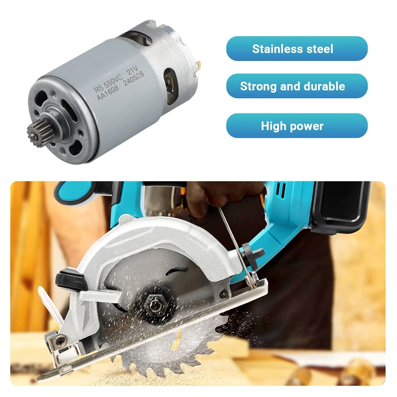 Motor de CC RS550 de 21V, engranaje de 14 dientes y 9,5 Mm para Mini motosierra, Motor eléctrico, taladro, accesorios de herramientas eléctricas recargables