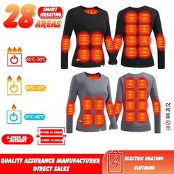 Ropa interior de calefacción eléctrica para hombres y mujeres, Control de temperatura inteligente ligero, ropa interior cálida de manga larga, 28 áreas