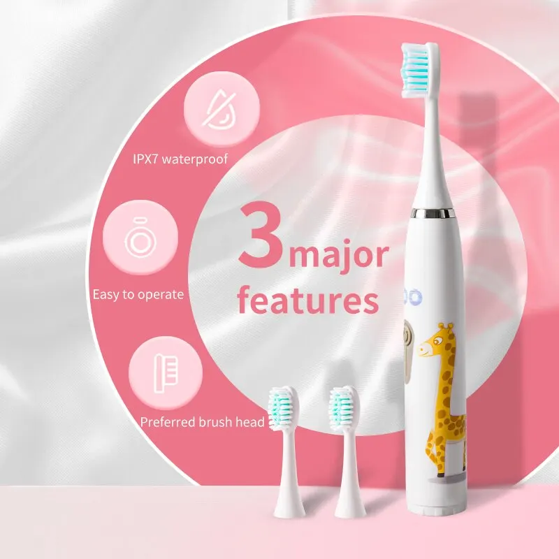 Children\'s Electric Toothbrush Colorful Cartoon With Replacement Heads Ultrasonic Rechargeable Soft Hair Cleaning Brush for Kids