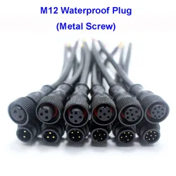 1Pair M12 Metal Screw Connector 2 3 4 5 6 8 Pin Male Female Aviation Plug IP68 Waterproof Wire A Type 20cm PVC Cable