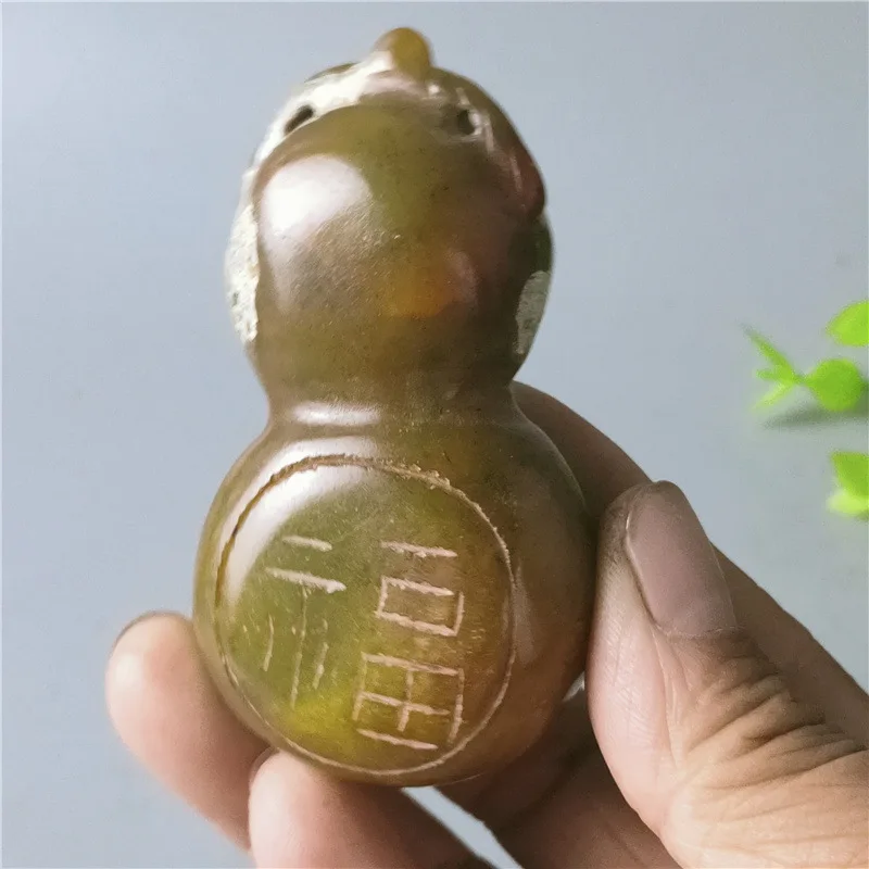 Chinese antique jade carving retro double-sided gourd Eight Trigrams gourd statue auspicious Hangings Ornament FOLK ART work