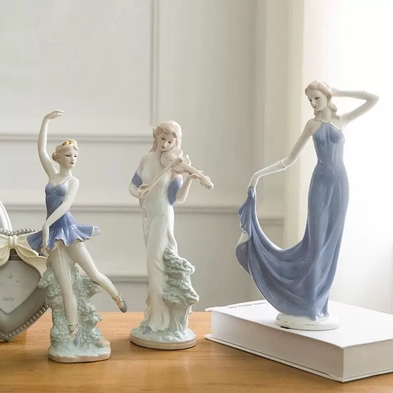 European home decoration ceramic ornaments living room wine cabinet TV cabinet room Western beautiful women ceramic crafts