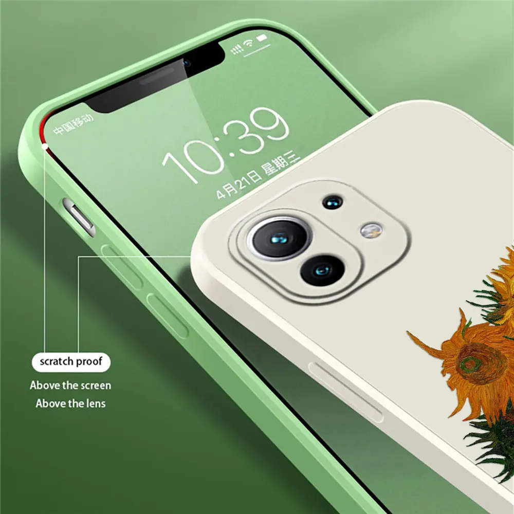 Van Gogh Starry Sky Painting Sunflower Phone Case For Xiaomi 13 12T 11T 10T Pro Mi 11Lite 5G NE 12 11 9 Lite Liquid Fundas Cover