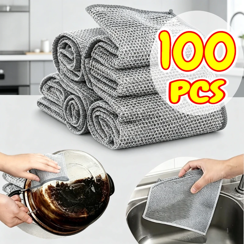 Paño de Limpieza Mágico, Paños Metálicos para Hierro y Acero, Paño Mágico para Platos, Toalla de Limpieza, Paño de Cocina de Alambre de Acero Plateado, Paño Grueso, 1-20 unidades
