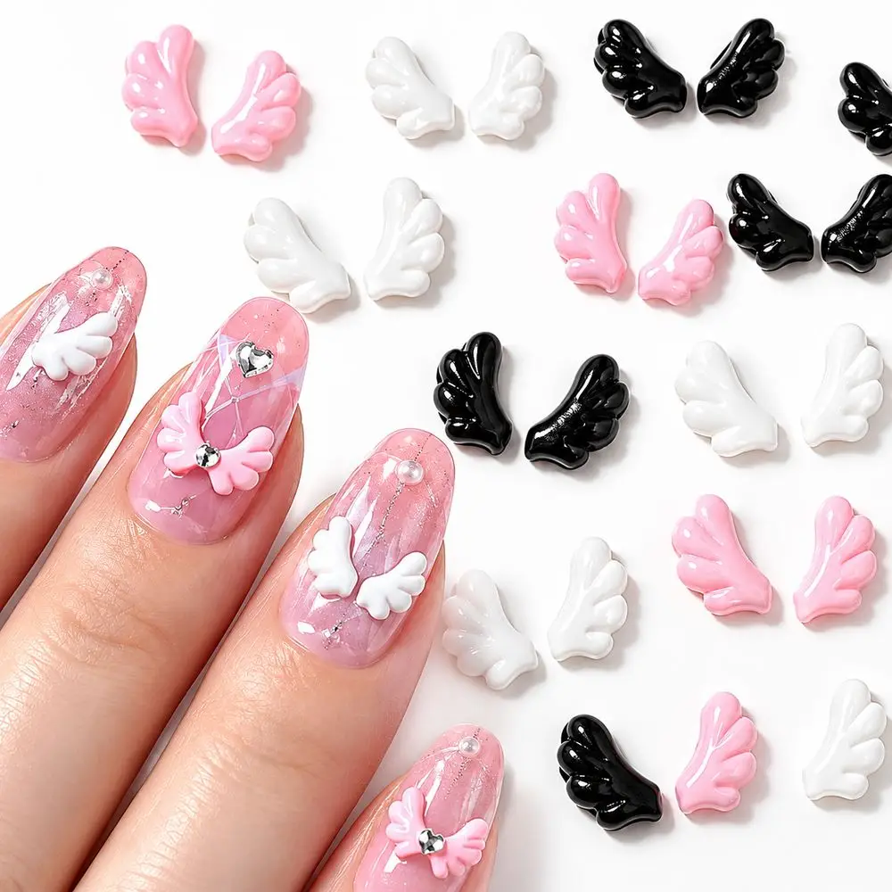 Beginner Friendly Nail Charms Kit 50Pcs Wing Resin 3D Mixed Color Starter Practice Easy Apply DIY Home Manicure Set for Nail Art