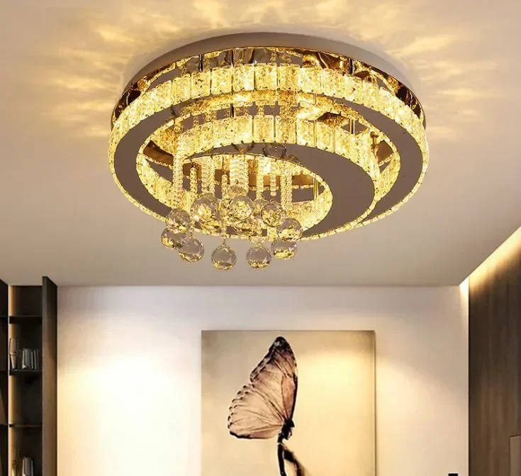 

Crystal lamp, living room ceiling lamp, light luxury bedroom lamp, round ceiling lamp