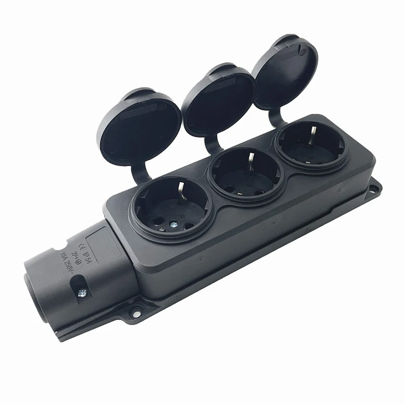 EU German 3 Ways Outdoor Waterproof Outlet Rain Plug with Cover Germany Russia Wireless Extension Power Strip IP54 16A 3500W