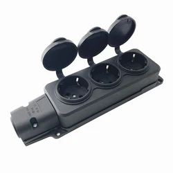 EU German 3 Ways Outdoor Waterproof Outlet Rain Plug with Cover Germany Russia Wireless Extension Power Strip IP54 16A 3500W