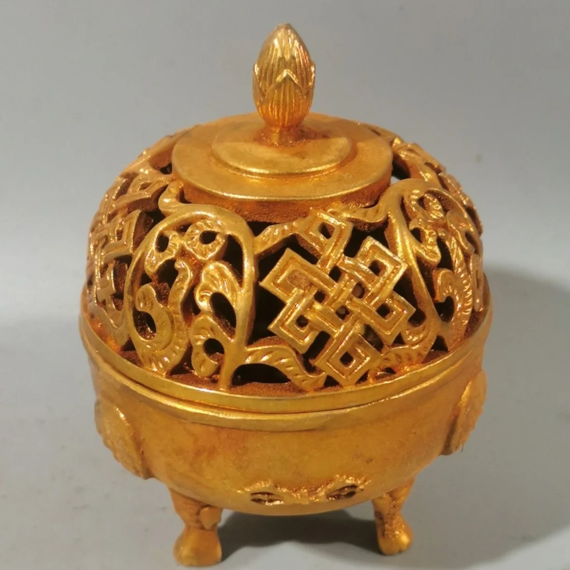 Gilt incense burner, double dragon play bead incense burner, household goods, handicrafts, incense burner