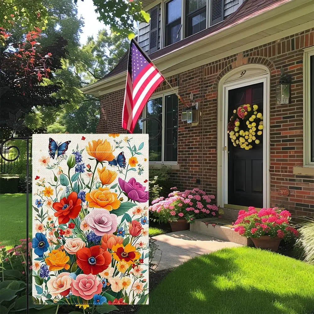 Spring Floral Garden Flag Colorful Flower Welcome Yard Outdoor Flag Double Sided 12x18 Inch ZZM