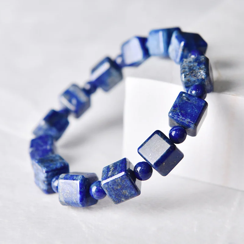 Rough Stone Lapis Sugar Single Circle Men's and Women's Cube Bracelet Fashion All-Match SquareOrnament