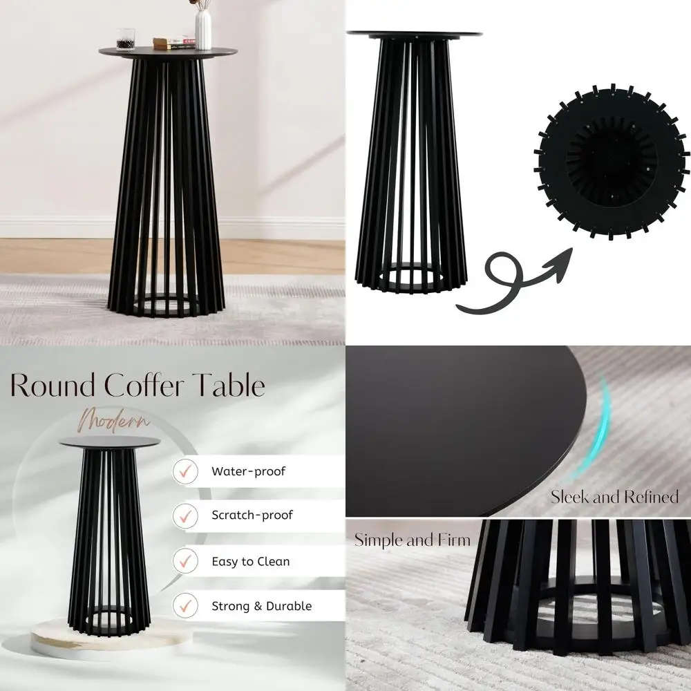 

Round 43.5 High Wooden Cocktail Table with Columnar Base, Ideal for Pubs, Bistros, and Coffee Shops, Black