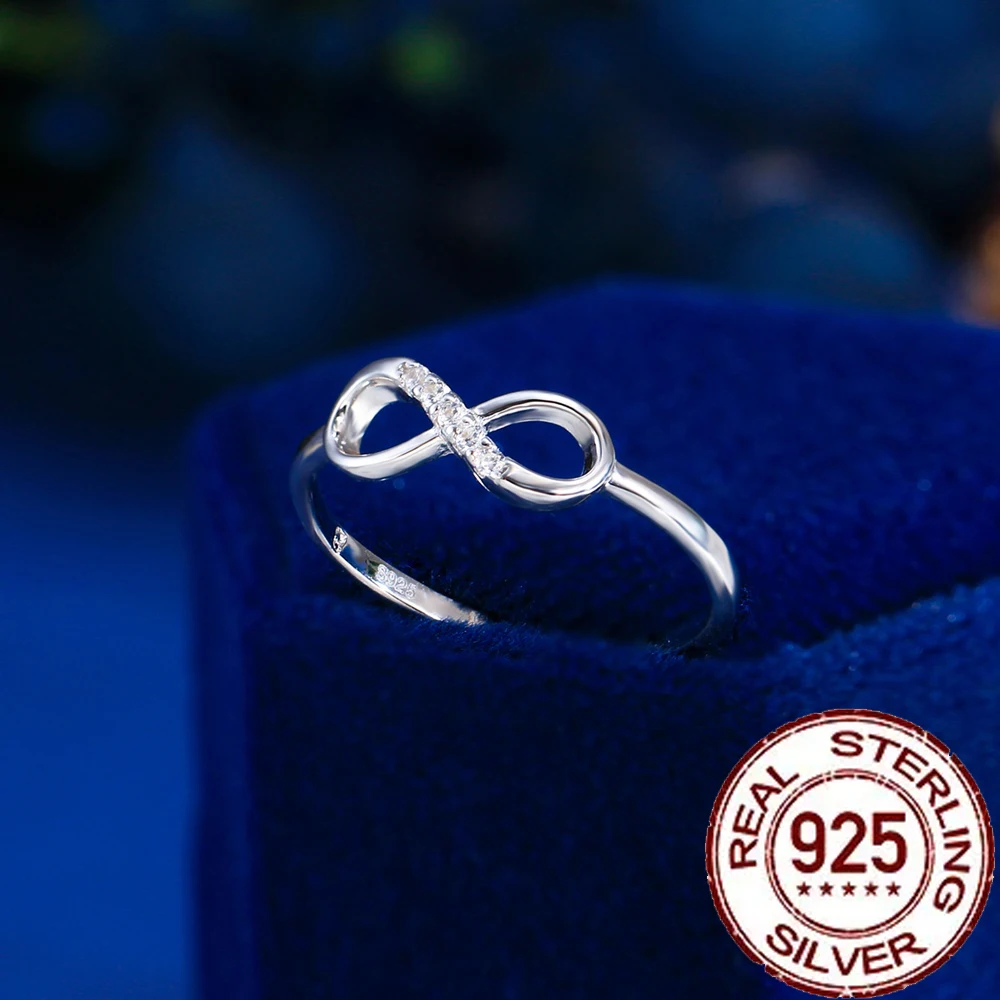 CWWZircons prawdziwe 925 srebro symbol nieskończoności CZ pierścionek Anillos dla kobiet miłość obietnica ślubna piękna impreza biżuteria na prezent SR018