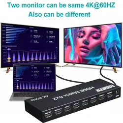 4K 60hz 6x2 Matrix 6 IN 2 OUT HDMI Switch Splitter 4x2 HDMI Matrix Video Converter for PS4 DVD Laptop PC to TV Monitor Display