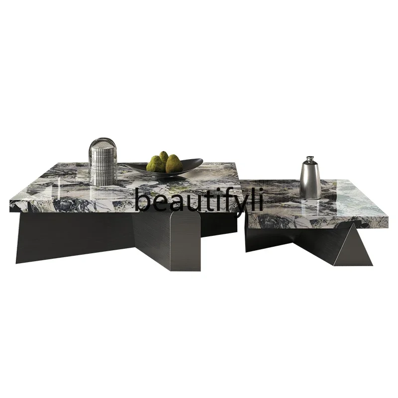 

Italian light luxury stone square coffee table living room home modern simple villa high-end marble coffee table