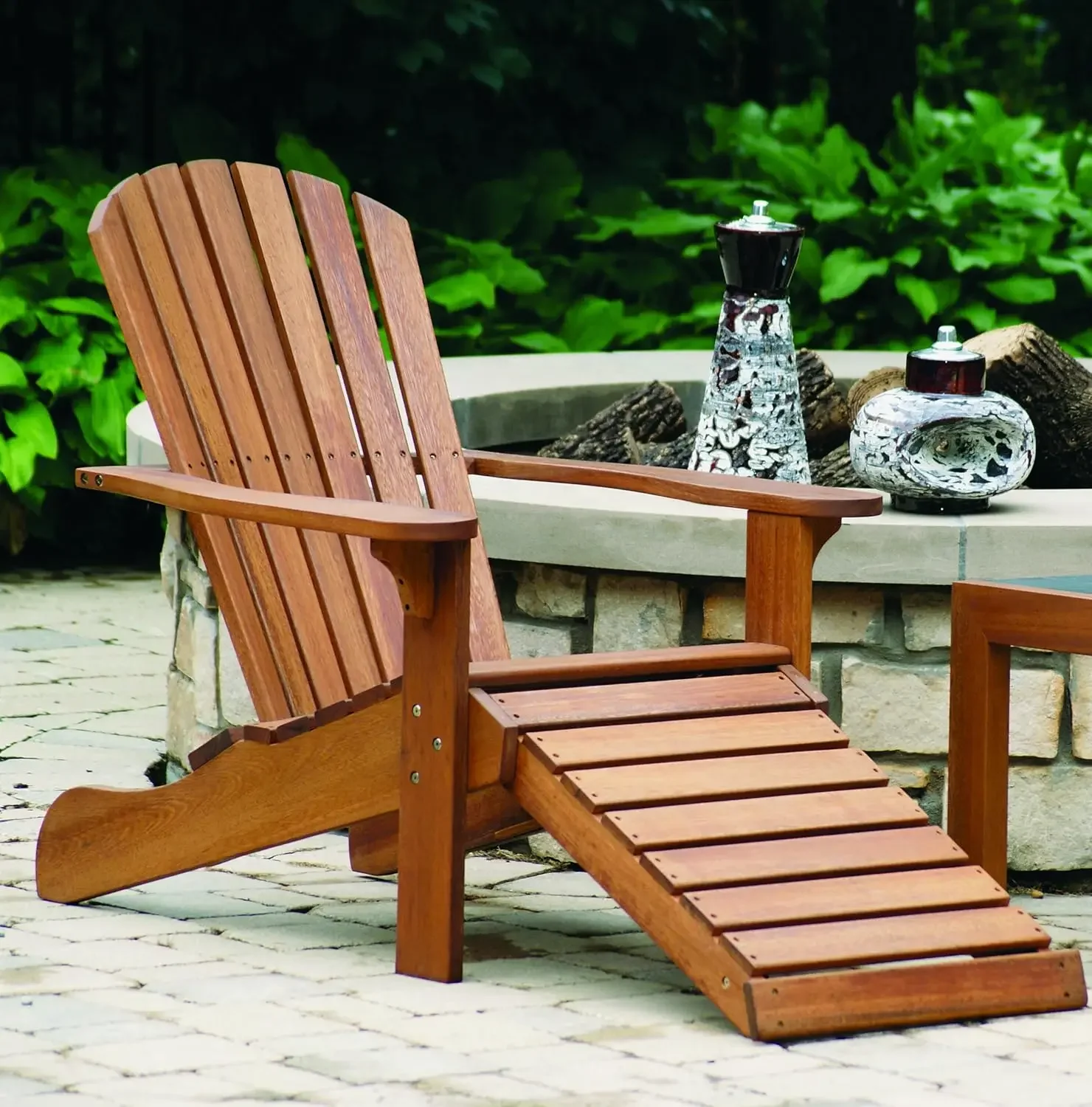 CD3111 Eucalyptus Adirondack Chair and Built In Ottoman