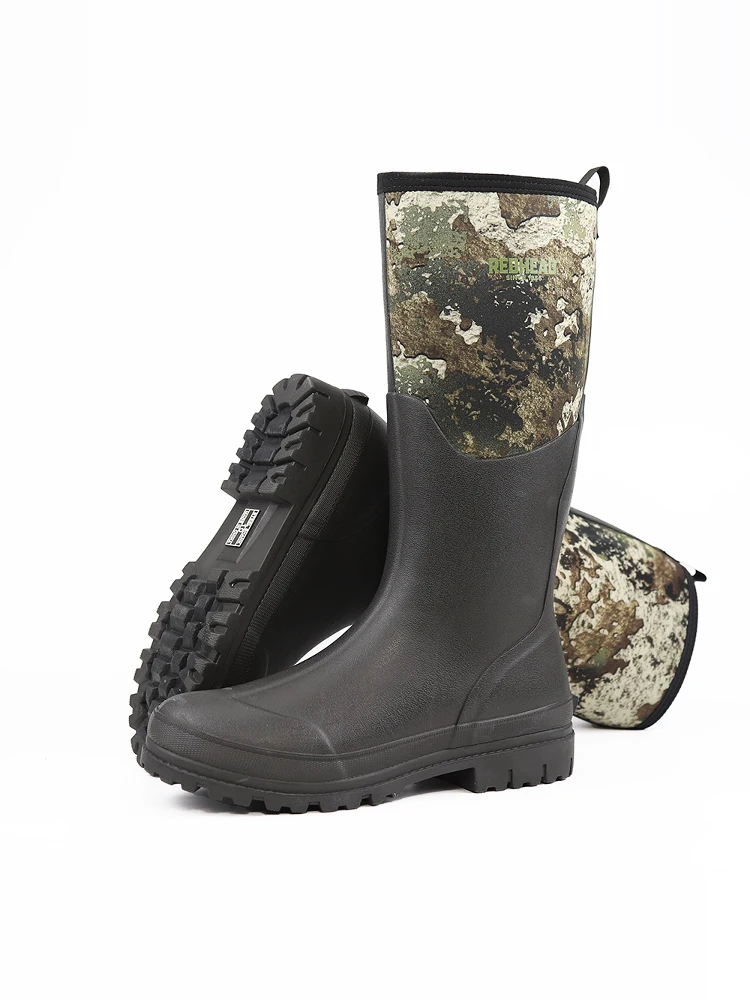 

Мужские резиновые сапоги с высоким вырезом и принтом, уличные охотничьи ботинки, водонепроницаемые нескользящие Fiing oes, камуфляжные джунгли Water oes Rubbe...