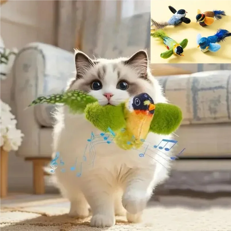 

Indoor Interactive Birds Toy for Cat Chasing Teasing Toy Sounding Catnip Cat Teaser Toy Self-hilarity Wall Hanging Birds Cat Toy