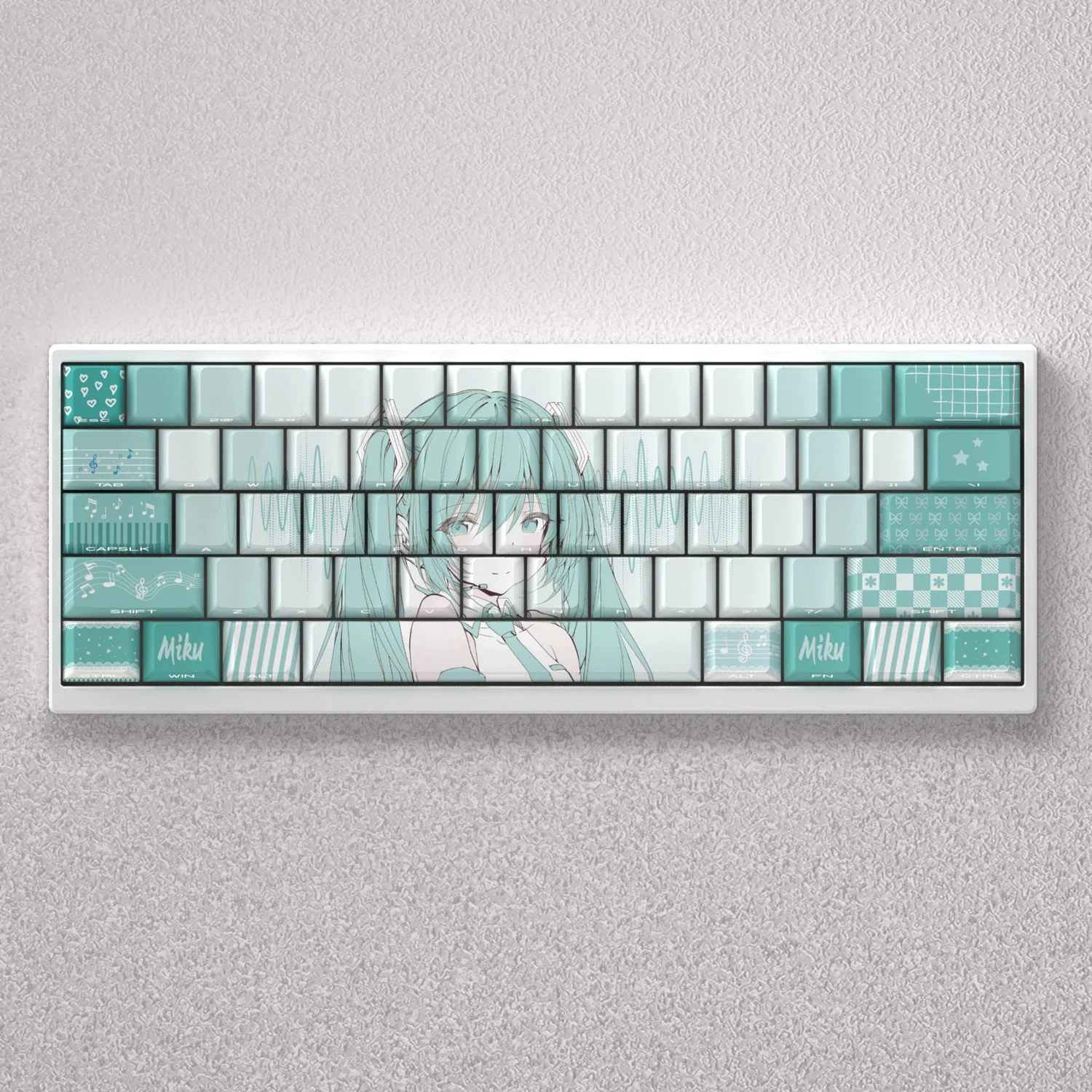 Hatsune Miku Keycaps 98 Keys Side Print PBT Dye Sublimation Cherry Height Backlight for Mechanical Keyboard AULA F75 Anne Pro 2