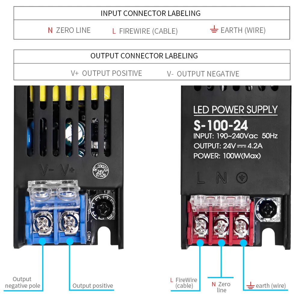 AC190-240V to DC12V 24V Power Supply LED Lighting Transformers 60W 100W 200W 300W 400W 500W Driver Converter For Led Strip