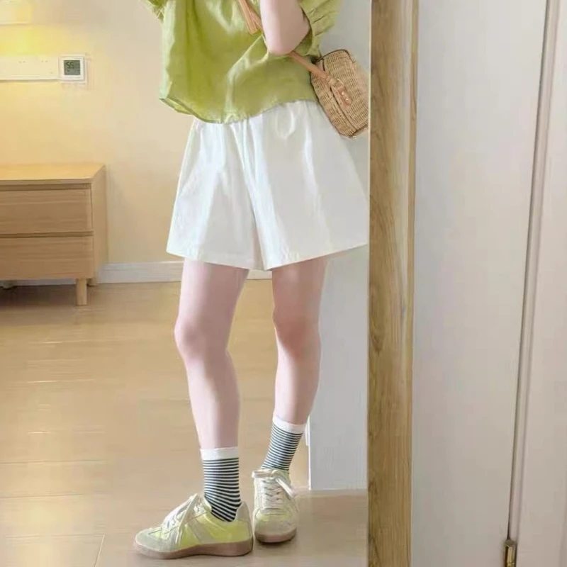

Elastic Waist Shorts Women Baggy Chic Leisure Feminine Summer New Fashion Comfortable Pure Color Korean Style Ladies All-match