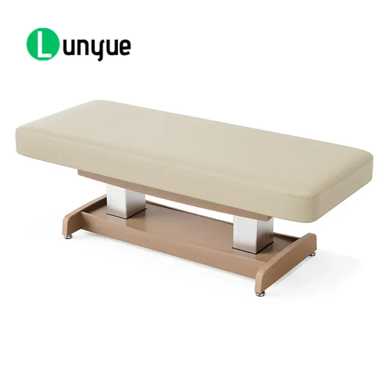 Luxury Electric Double Column Bed for SPA Body Skin Care Facial Eyelash Treatment Modern Wooden Beauty Furniture for