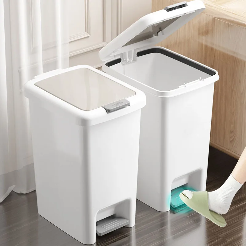 Dual-Opening Trash Can Foot Pedal & Press Bin Large Capacity Odor-Proof Waste Basket for Kitchen Bathroom Bedroom Living Room
