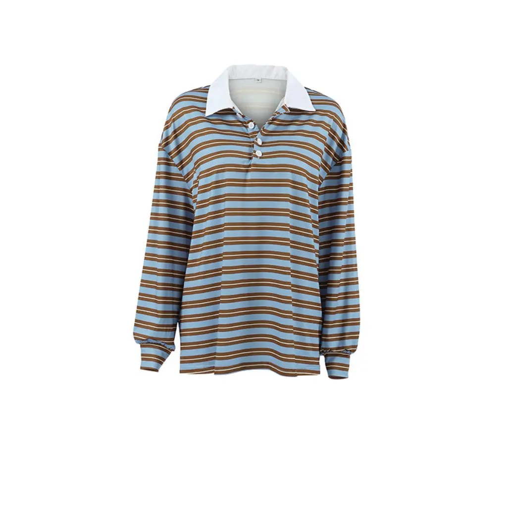 

European And American Style Retro Long Sleeve Striped Loose T-shirt Women's Fashion Autumn Top Niche Color