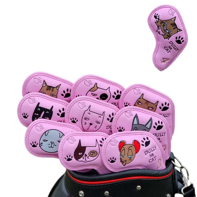 Cartoon Golf Headcovers Magnetic Golf Club Head Covers PU Leather Protector Waterproof Irons Headcover Set Golf Accessory