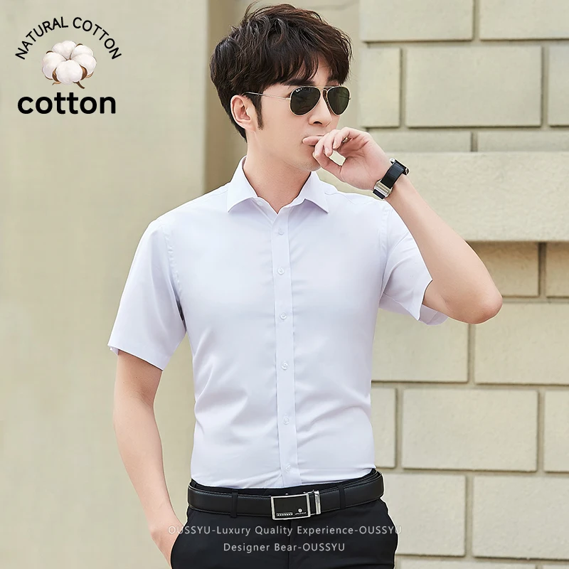 

Brand Clothing Summer Classic Men's White Short Sleeve Shirt Breathe Cotton Business Slim Formal Top for Office Professional Man