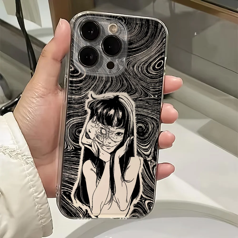 جراب هاتف Junji Ito Horror Manga Tomie لهاتف iPhone 16e 16 15 14 13 12 11 Mini Pro Max X XR XS Max 7 8 Plus شفاف ناعم من مادة البولي يوريثان