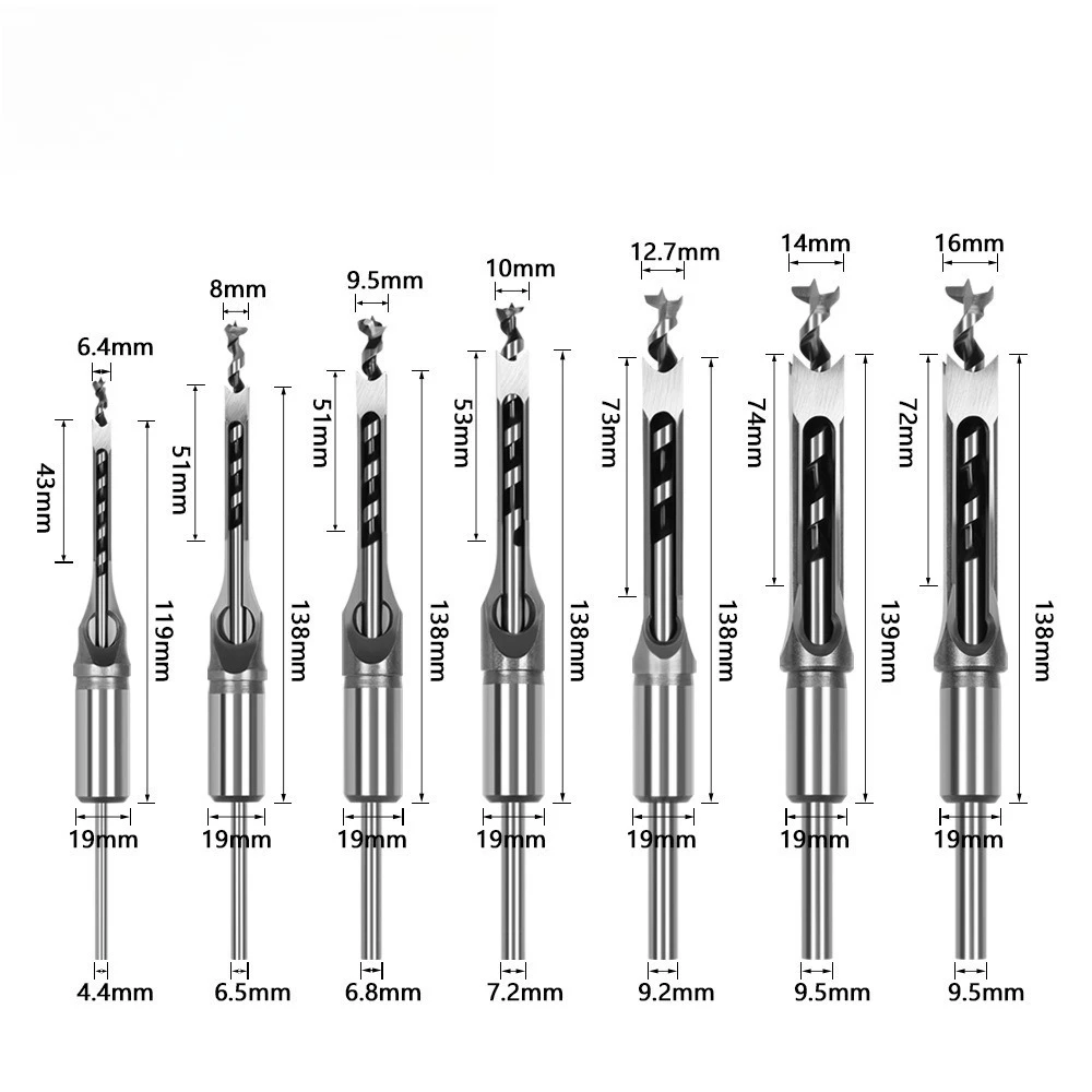 

1 Set HSS Square Hole Drill Woodworking Tools Auger Mortising Chisel Drill Set DIY Furniture Square Woodworking Drill