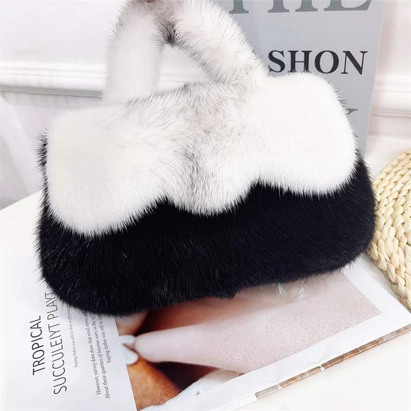 Luxury Designer Handbag Tote Women\'s Real Mink Fur Tote 2023 Brand Soft Shopper Purse Crossbody Bag Women\'s Clutch