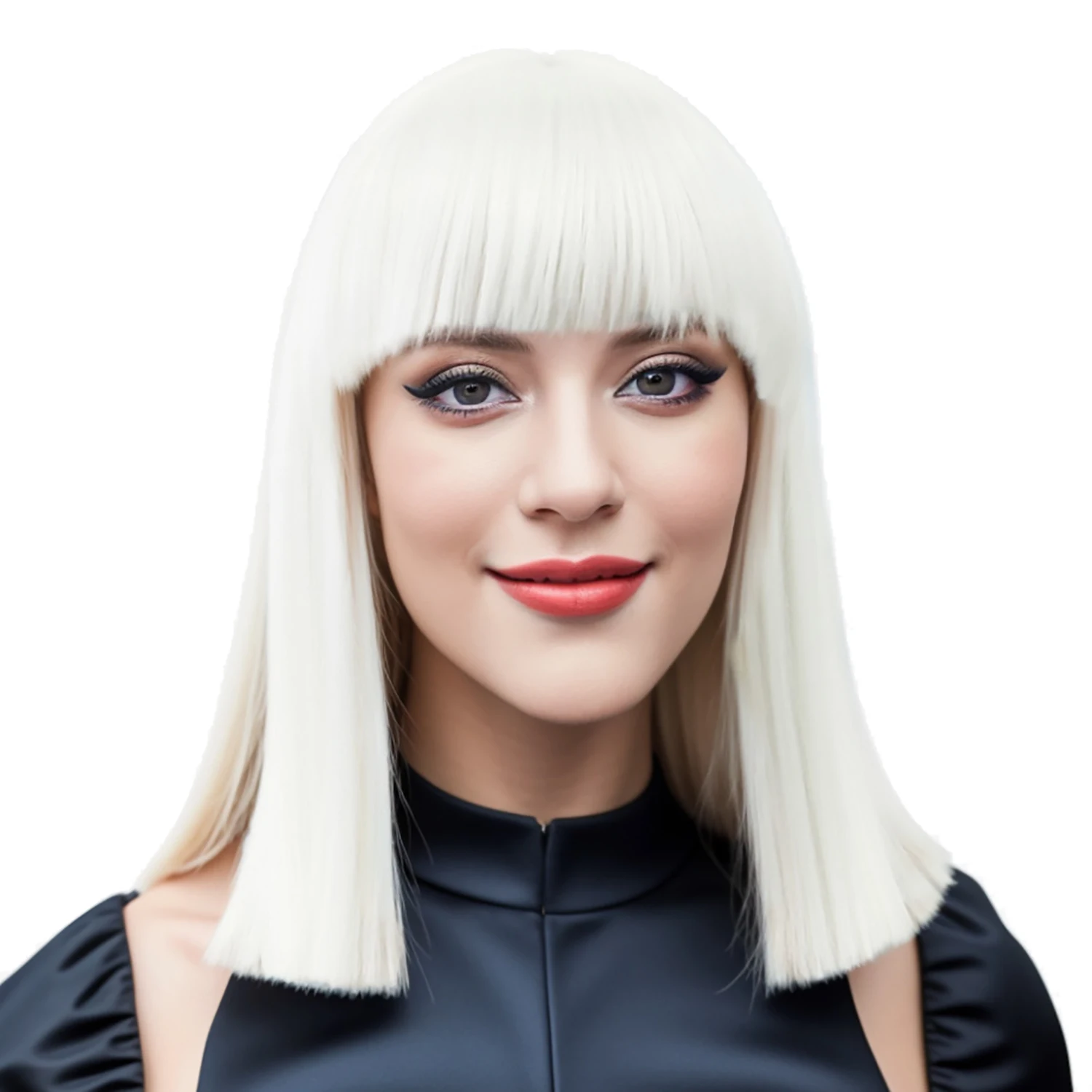 White Short Synthetic Cut Hair Cosplay Wig with Straight Bangs Halloween Costume Party Bob Wigs for Girls