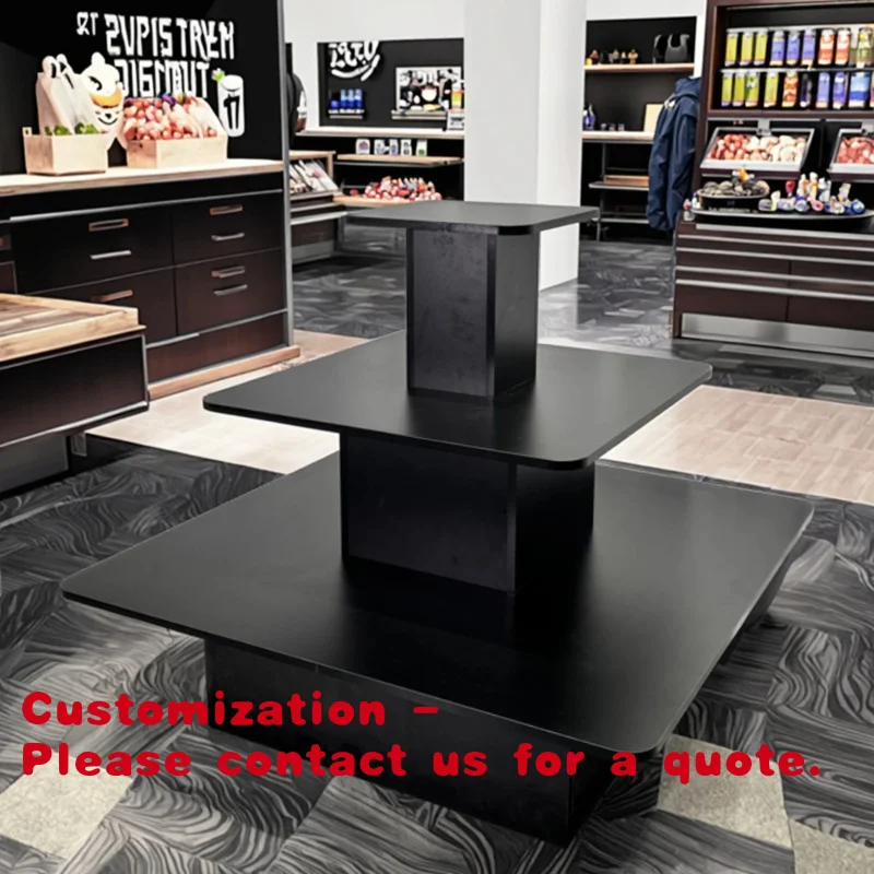 Customize.3-Tier Double-Sided Light Duty Square Merchandising Table-Black Retail Use