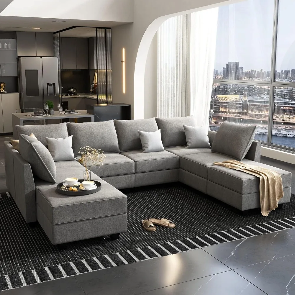 

Modular sofa with storage U-shaped modular sofa, convertible modular sofa, for living room, grey