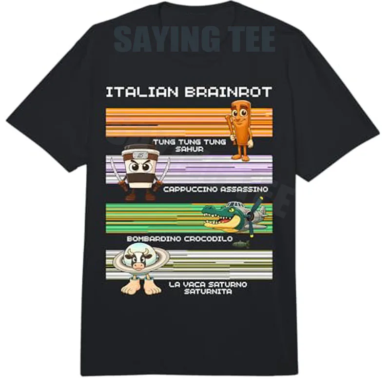Italian Brainrot Meme Funny Compilation Character Gen Z Boys Comfort Coton Graphic T-Shirt Y2k Bombardiro Crocodilo Humor Tees