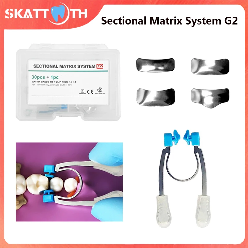 

30Pc Dental Matrix Bands Sectional Contoured Metal Matrices Matrix Bands Refill Forming Sheet With Clip Ring Set G2 Dentist Tool