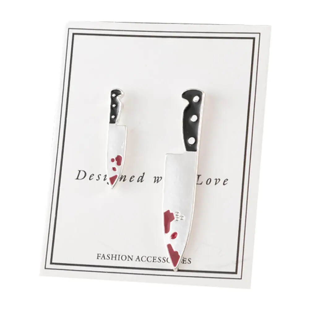 1Pair Halloween Punk Earrings Cutlery Shape Silver Stud Earrings Electroplated Asymmetric Drop for Men Women Hip Hop Style