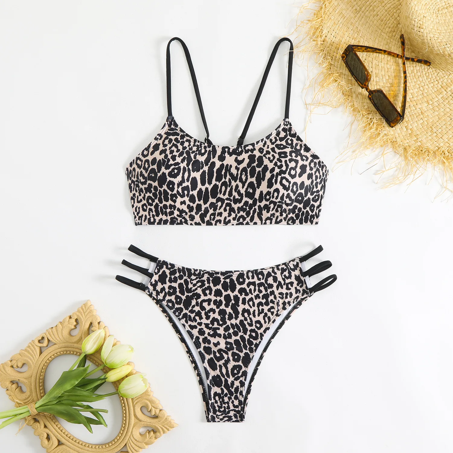 

2025 New High Waist Swimwear Women Leopard Print Bikini Set Bandage Swimsuit Bathing Suit Biquini