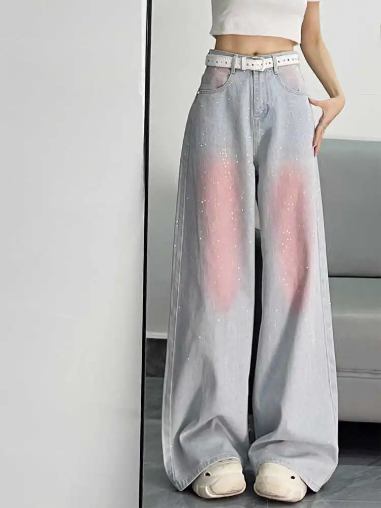 

Blue Jeans Women Vintage High Waisted Cargo Straight Summer NEW Casual Big Size Wide Leg Denim Baggy Pants Y2K Female Trousers