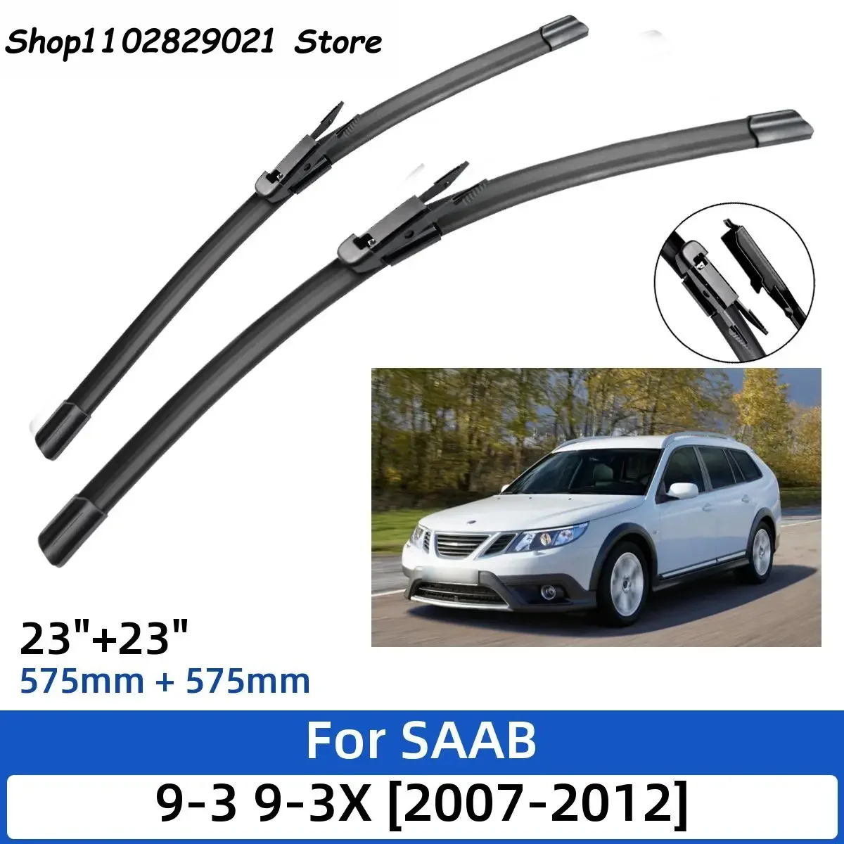 

2PCS For SAAB 9-3 9-3X 2007-2012 23"+23" Front Wiper Blades Windshield Windscreen Window Cutter Accessories 2008 2009 2010 2011