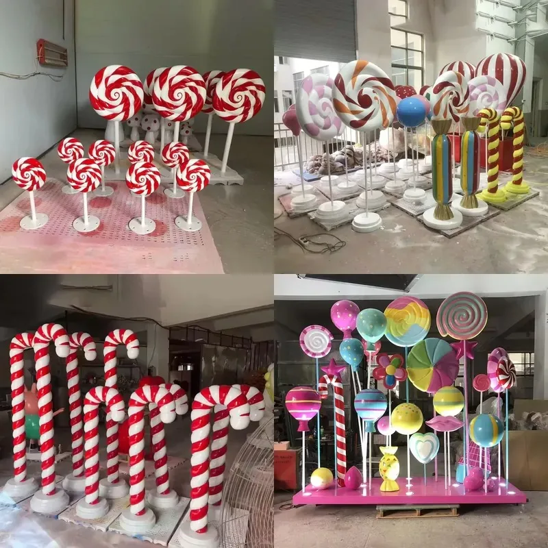 Life Size Resin Fiberglass Candy Cane Sculpture Realistic Outdoor Christmas Halloween Decorations