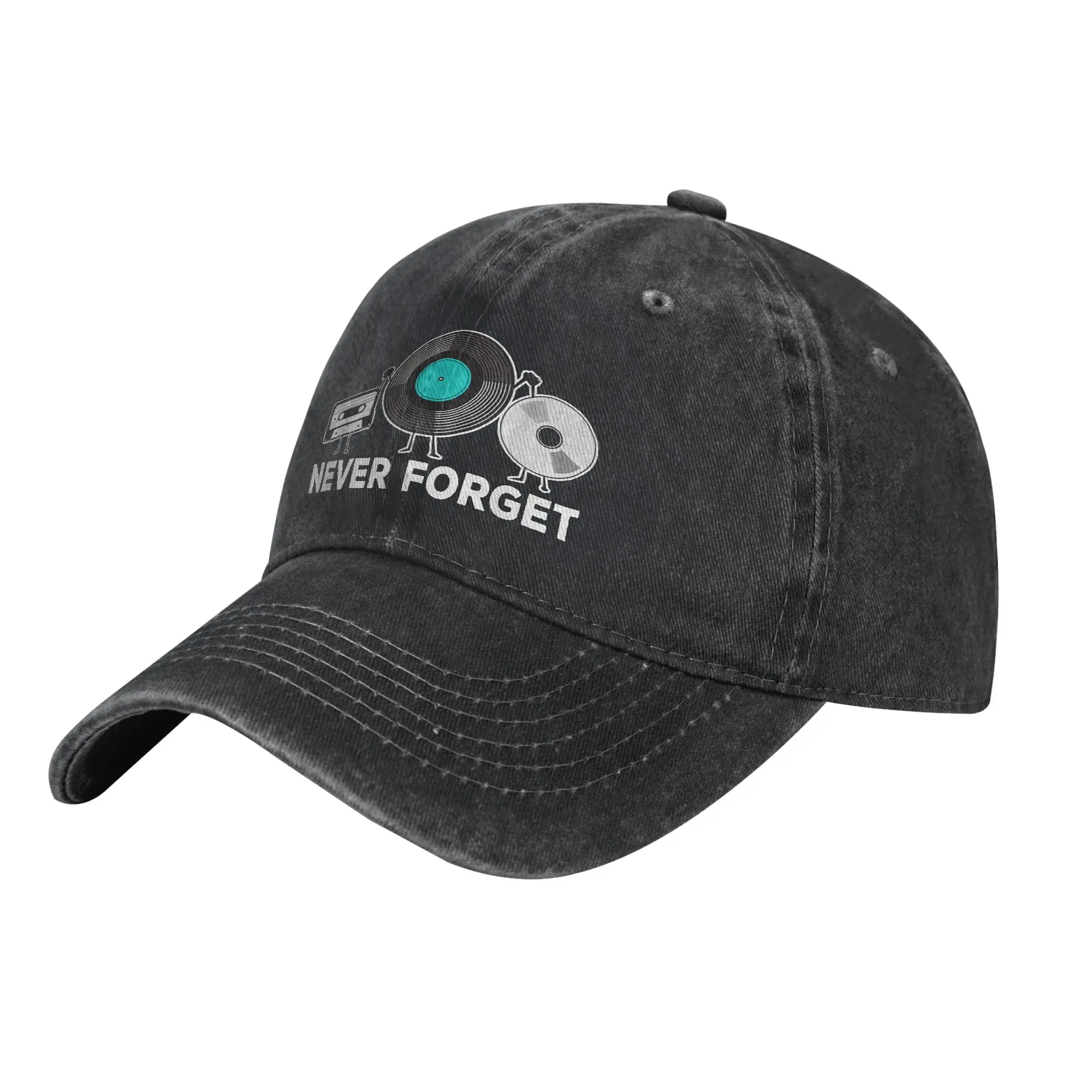 Never Forget Retro Cassette CD 90s 80s Music Men Women Baseball Cap Distressed Cotton Hats Cap Fashion Outdoor Workouts Headwear