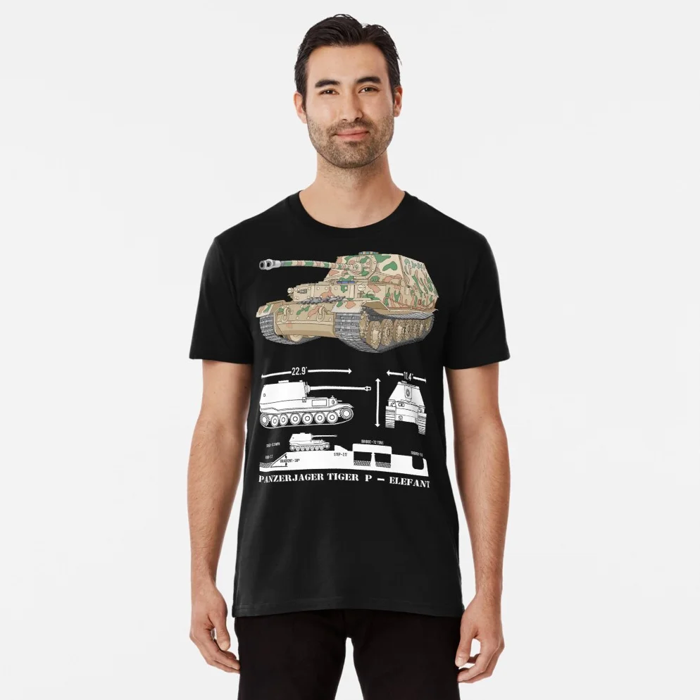 

Elefant Panzer WWII German Tank Destroyer Infographic Diagram T Shirt. New 100% Cotton Short Sleeve O-Neck Casual T-shirts