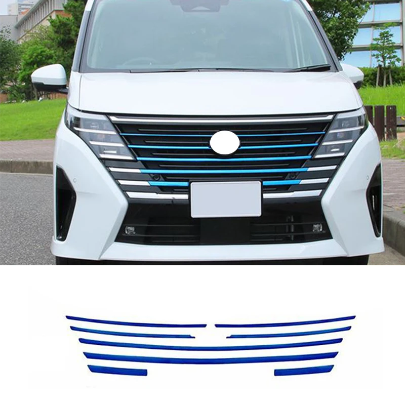 Car accessories FIT FOR Nissan Serena 2023-2026 C28 chrome blue front bumper grill forming strip cover trim