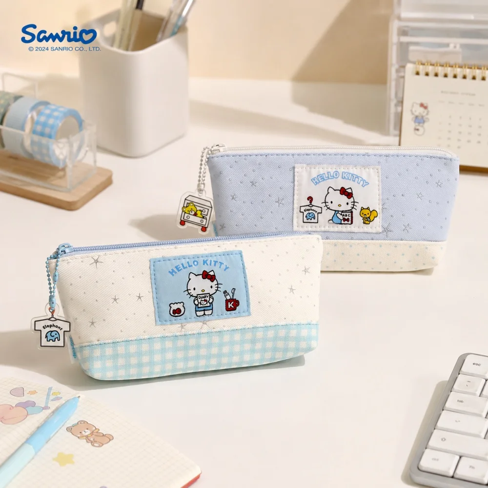 Genuine Hello Kitty Pencil Case Sanrio Cute Cloth Pen Pouch Stationery Organizer for Office School Daily Carry Women Gifts view 4