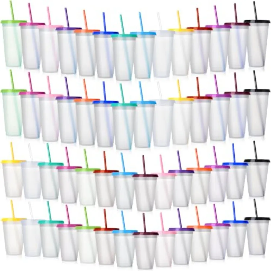

Reusable Plastic Tumbler with Straw and Lid Bulk -clear Plastic Cups with Lid and Straw for Iced Coffee Water Smoothie Water Bo