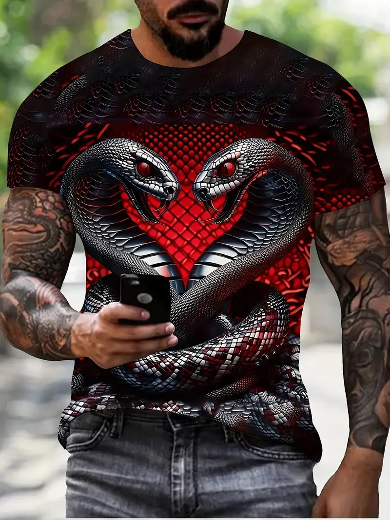 Men's Serpentine T-shirt Summer Outdoor Street Fashion Casual Men's Short Sleeve Round Neck Plus Size Personalized Men's Clothes