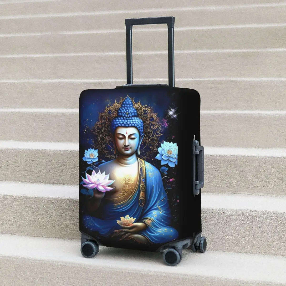 Buddhist Art Pattern Suitcase Cover Shakyamuni Buddha Vacation Cruise Trip Fun Luggage Case Protector